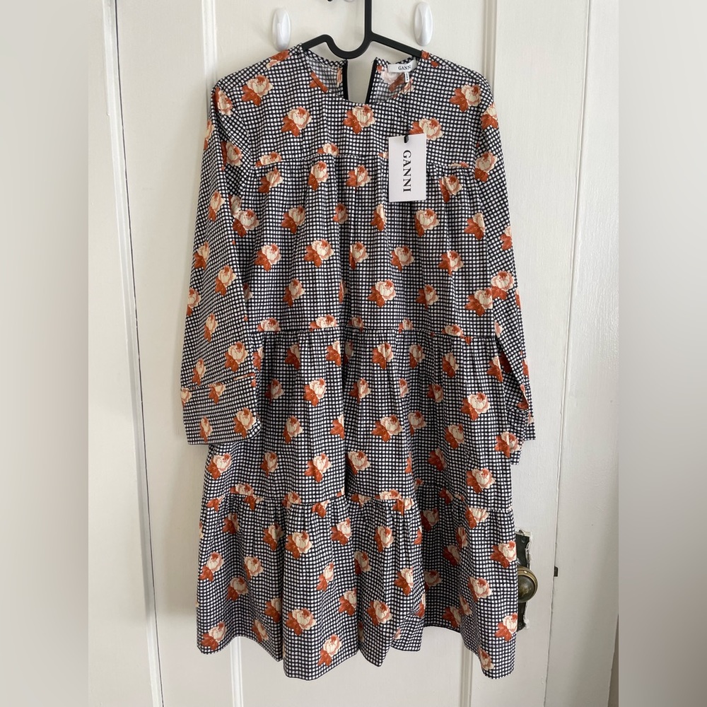 Ganni poplin long sleeve floral print dress